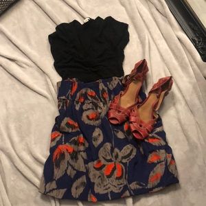 Casual blue tan and orange skirt.